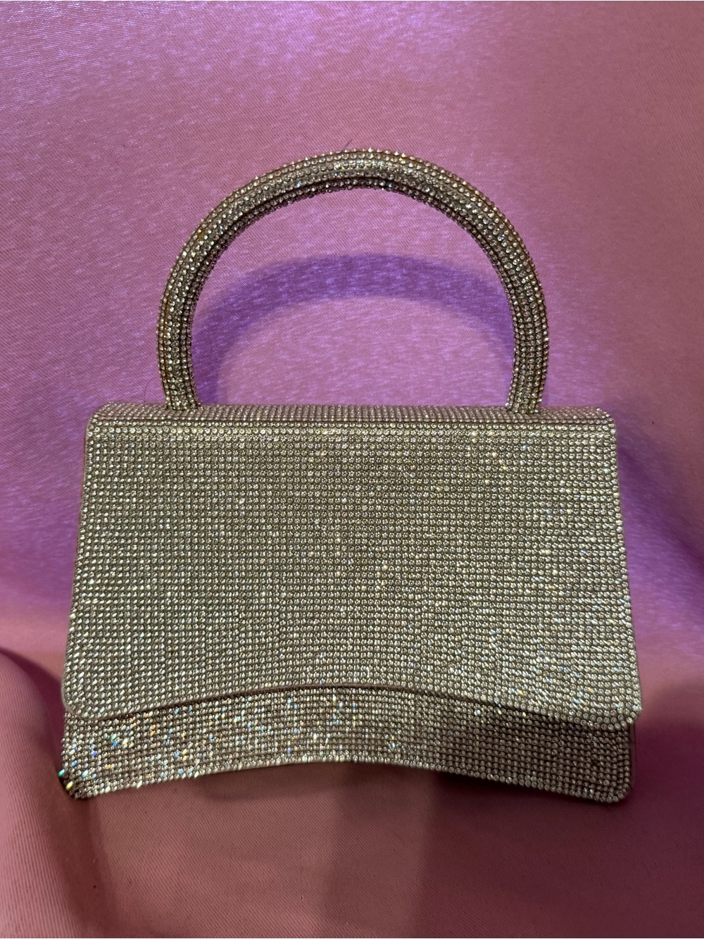 Rhinestone-Embellished Top Handle Evening Bag in Gold
